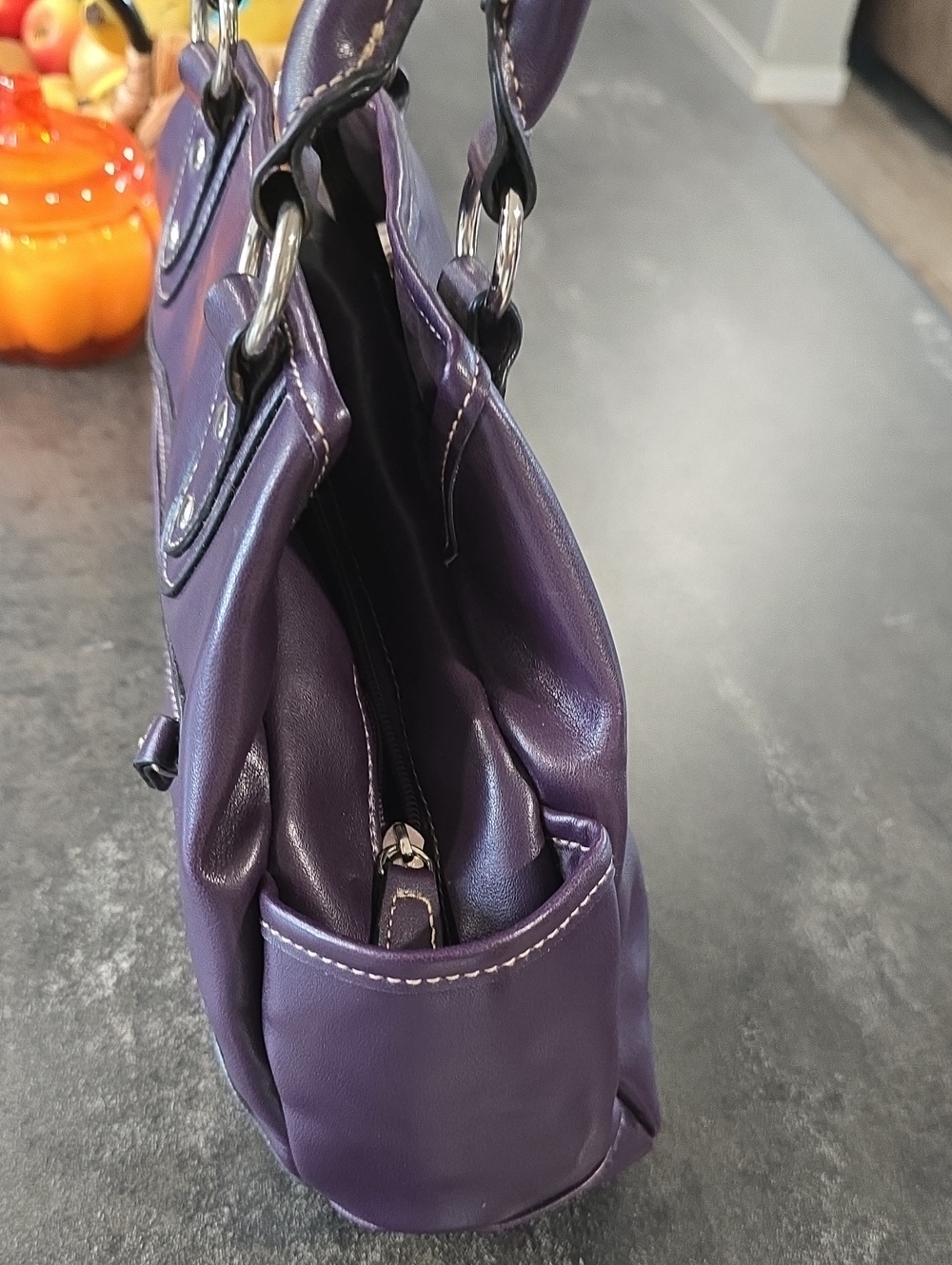 Rosetti Plum Purple PVC Shoulder Bag Double Strap Front Zip Pocket - Picture 3 of 6